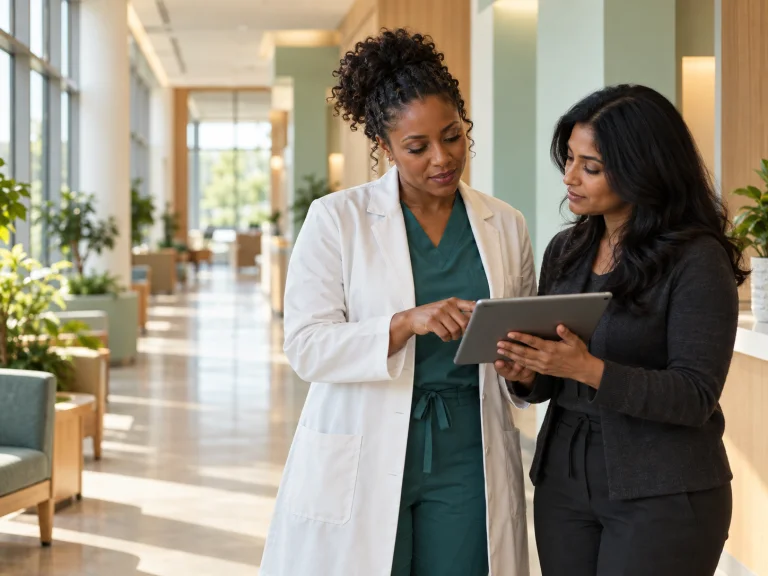 Illustrative healthcare professionals considering a digital workflow